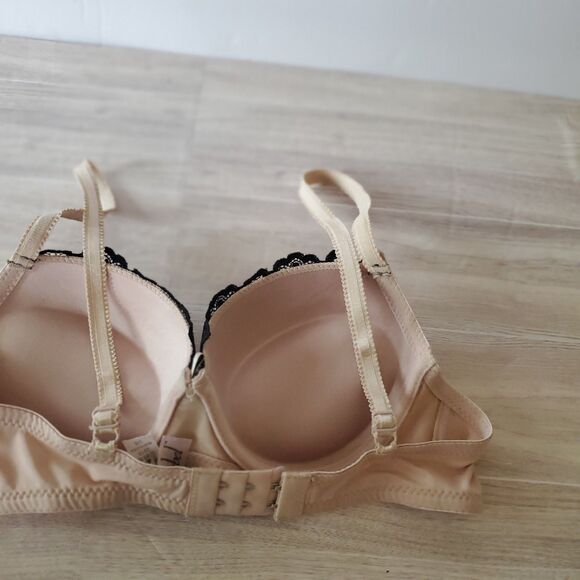 Jezebel Padded Push Up Bra 34B Nude Black Lace Corset Stitch - Picture 5 of 11